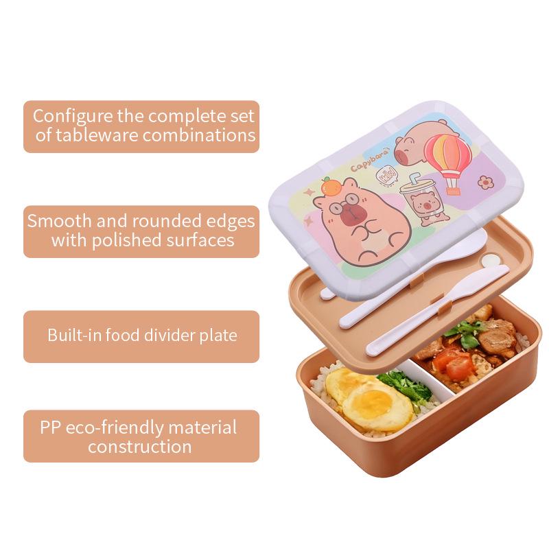

International Cartoon Bento Lunch Box - Large Capacity, Microwaveable, Fresh-Keeping with Compartments. Cartoon Green