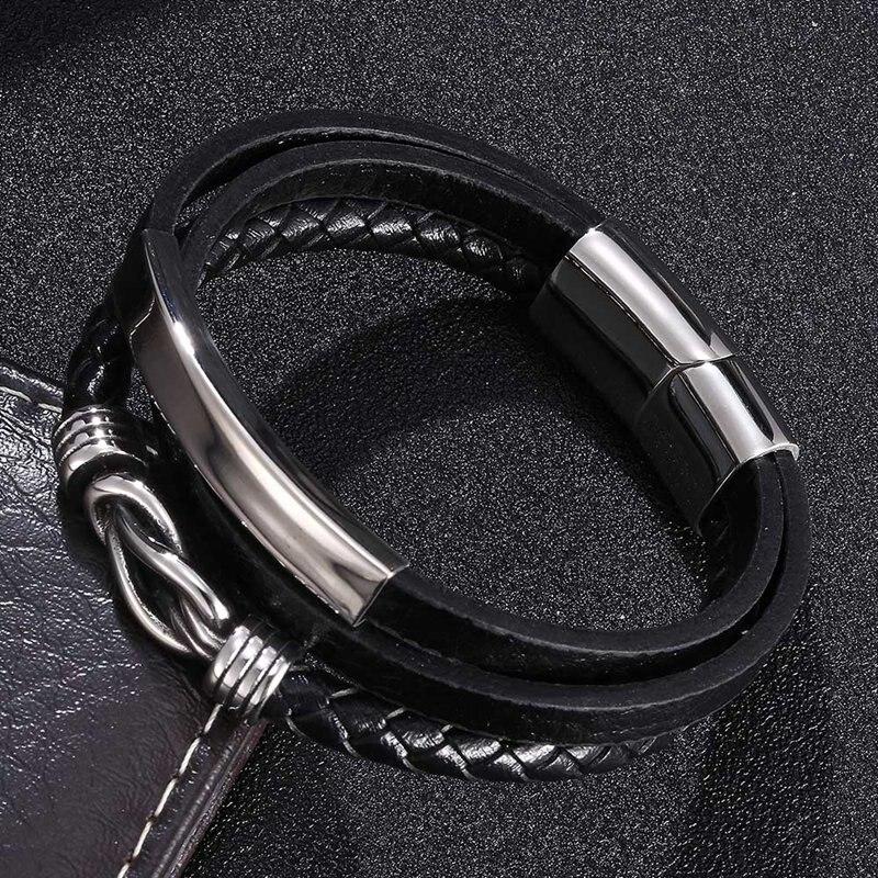 Módní nerezový přívěsek pánský náramek magnetické zapínání vícevrstvé kožené omotávky punk rockové náramky pánské šperky BB1062