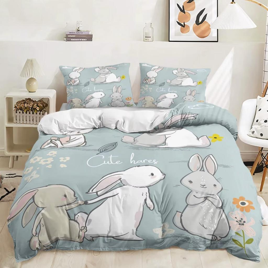 Cartoon Hase Bettbezug Osterhase Bettwäsche-Set Niedlich für Kinder Jugendliche Mädchen Schlafzimmer Dekoration Bettbezug Ostergeschenk Freunde