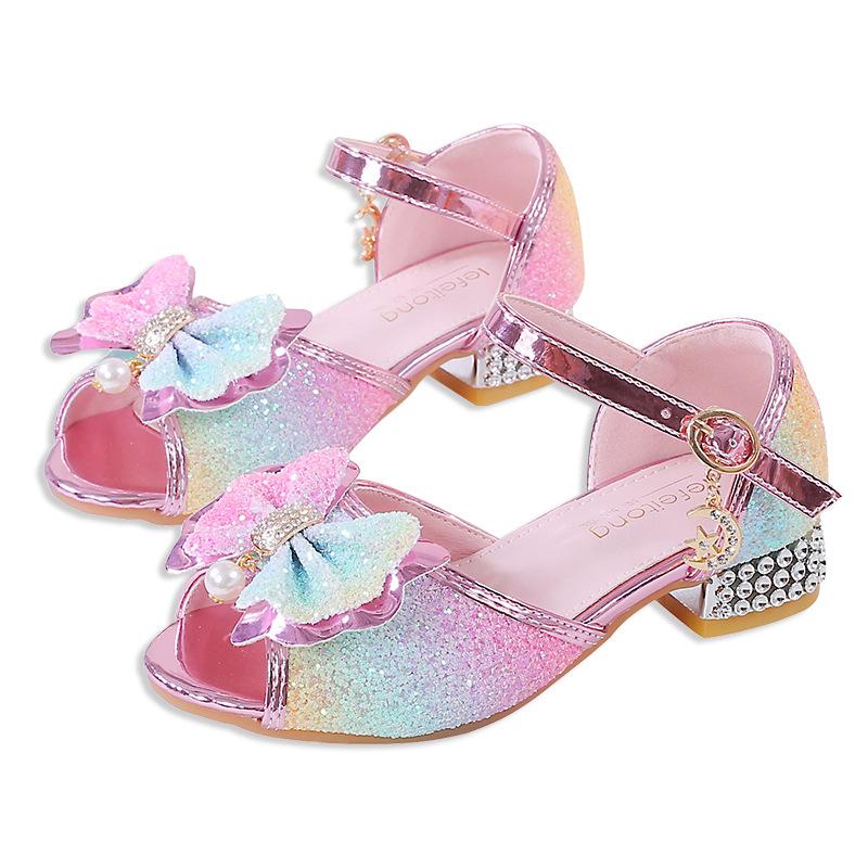 

Princess Shoes Sandals New Summer Colorful Girls Open-Toe Fish Mouth Children s High Heels Soft Sole Big Kids Shoes 38