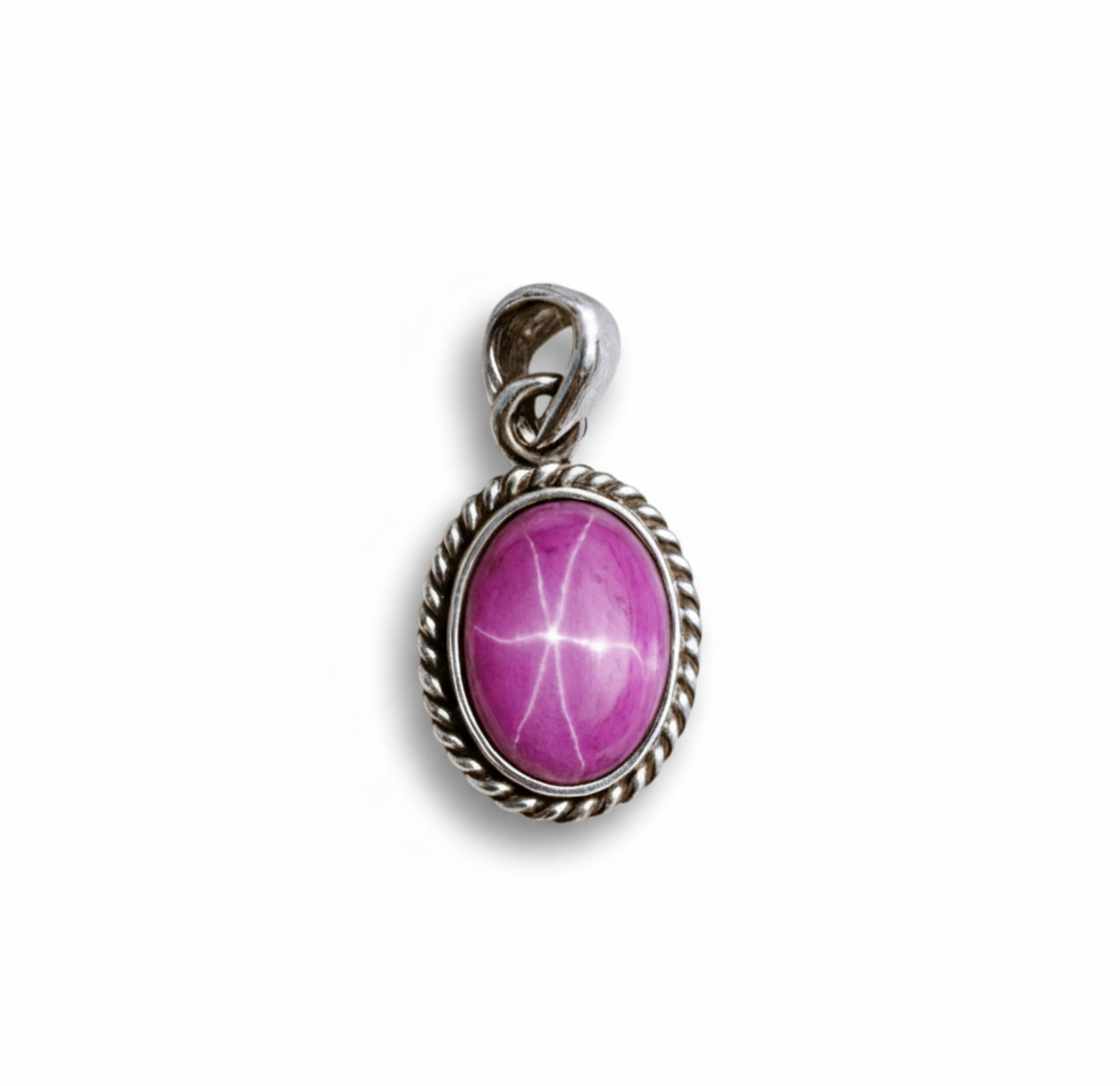 

Pink Star Ruby Pendant, 925 Solid Sterling Silver, Minimalist Cabochon Necklace Pendant for Women серебряный