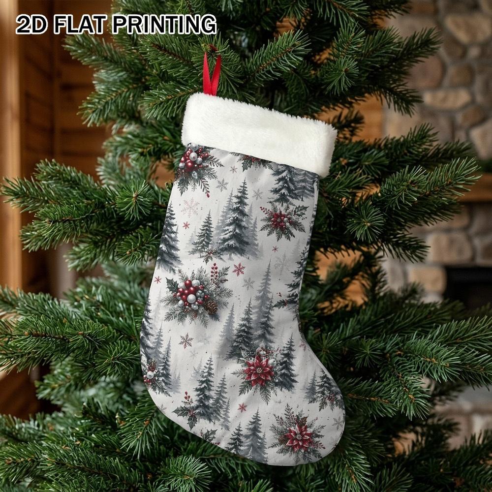 Christmas decoration fireplace hanging stocking 2D Flat Printing 1pc Christmas Snowy Polyester Christmas Stock
