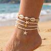 Summer Multilayer Stacked Rice Bead Ankle Chains For Women Boho Starfish Shell Conch Foot Chain Daily Beach Party Foot Jewelry
