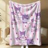 Kuromi Pink & White Stripe Flannel Blanket Soft Warm Throw Japanese Anime Camping Office Bedroom School Nap Blanket Summer Quilt