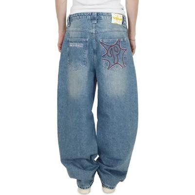 Streetwear Jeans Y2K pánske nohavice Harajuku Hip Hop Letter Vyšívanie Vintage Blue Baggy Jeans Vysoký pás Široké nohavice