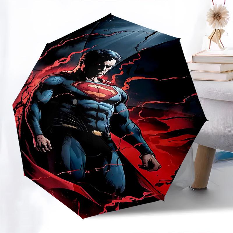1pc Superman Lightning Automatic Folding Umbrella - Compact 8-Rib Design, Durable Plastic & Iron1407L