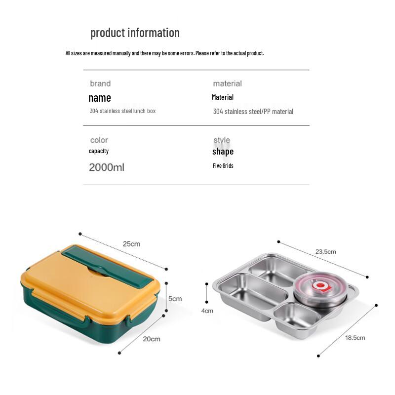 SPSR 304 Stainless Steel Double-Layer 5-Compartment Insulated Lunch Box