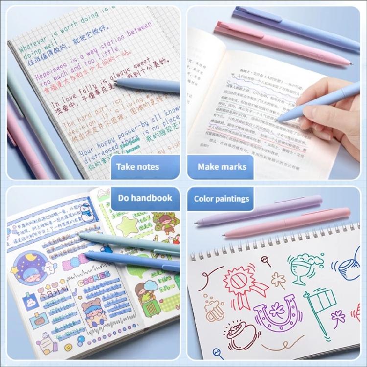 Set Of 6 0.5mm Ink Roller Ball Pen Fine Point Pen For Exams Office School Writing Smooth Quick Drying Clicks Gel Pen Set