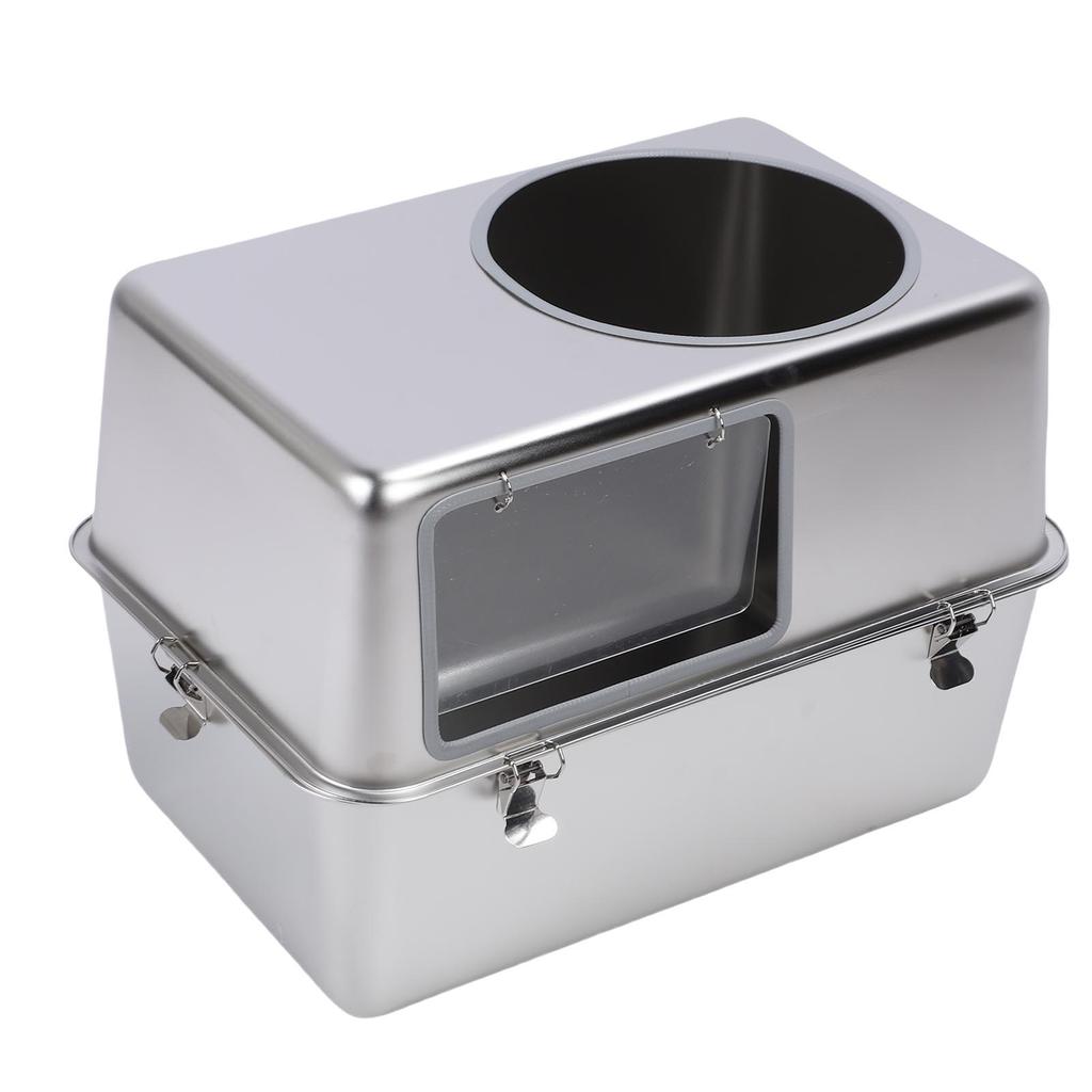 Enclosed Metal Cat Litter Box with Lid Scoop Prevent Splashing Stainless Steel Top Entry Cat Toilet For Multiple Cats