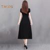 Summer Lady Dress Round Neck A-line Short Sleeves Slim Waist Plus Size Pure Color Slim Fit Mid-calf Length OL Commute Midi Dress