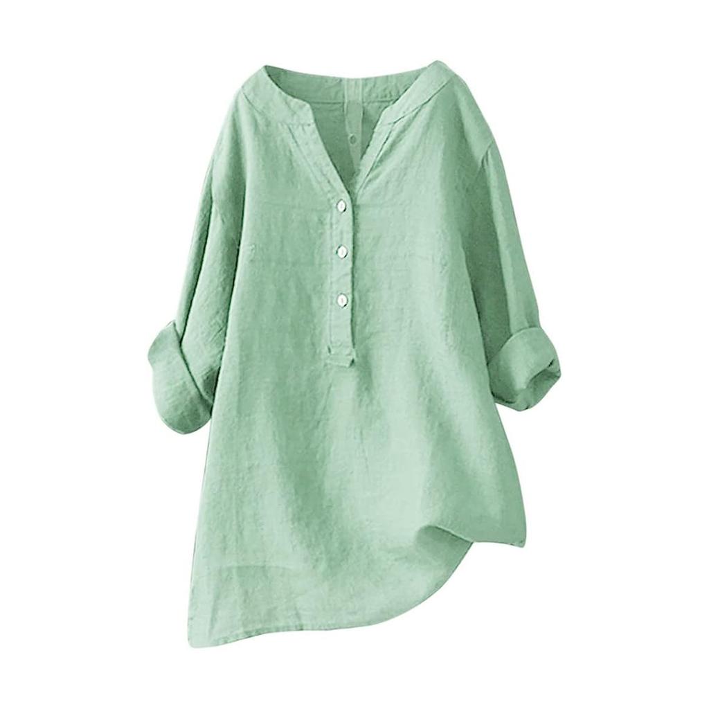 Women's Solid Color Long Sleeve Shirt with Stand Up Collar Casual Loose Blouse Button Down Tops