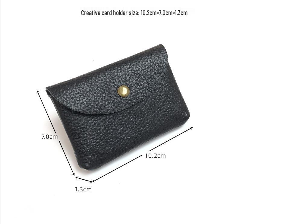 Top Grain Leather Snap Closure Coin Purse & ID Holder, Mini Lychee Pattern Card Holder for Men & Women