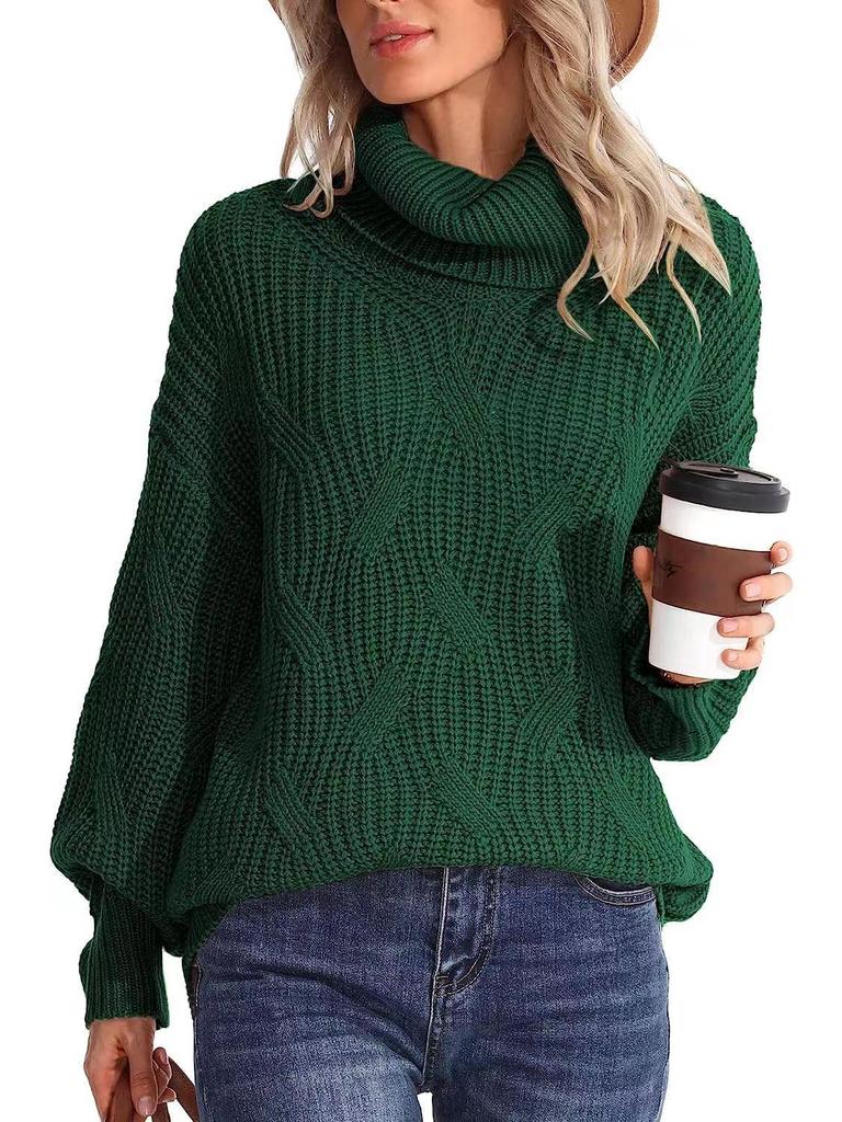 Maglione Pullover da Donna Autunno/Inverno 2024 Largo a Collo Alto Lavorato a Maglia a Cavi