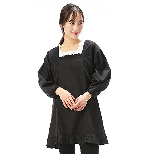 

ON NISHIKI Women s Formal Apron with Sleeves, Water-Repellent (Choose between Japanese or Western Style), Black, Cotton-Polyester, Quick-Drying, Wrink