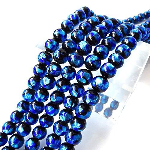 

[GOLD STONE] Firefly Glass Beads, Blue, 8mm, Strand (52 beads), Sold Individually, 40cm Long, Glass Beads, Okinawa, Type A