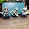 Scary Resins Skeleton Sculpture Funny Skateboarding Skull Figurine Ornament for Halloween Party Desktop Decoration