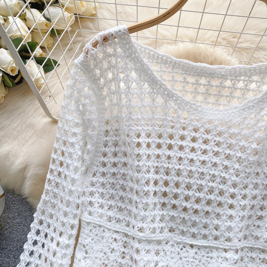 Summer Elegant Hollow Out Holiday Blouse Women O Neck Long SLeeves Embroidery Shirt Floral Solid Plaid Sheer Sexy Tops Beach Party