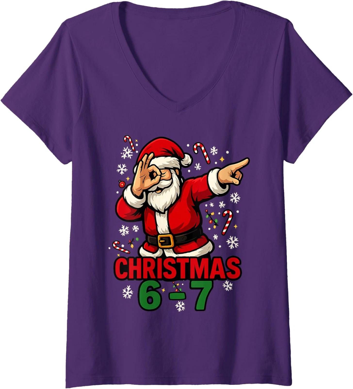 

Trending Six Seven Meme 6 7 Christmas 67 Xmas Ladies V-Neck Tshirt L