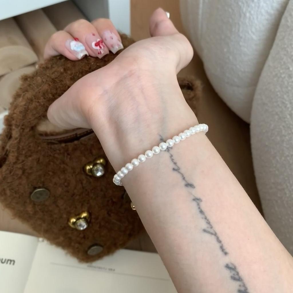 French Vintage Cream White Pearl Bracelet For Women Light Luxury Minimalist Bubble Zircon Stackable Elegant Jewelry