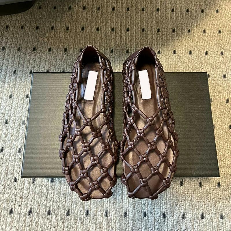 Sheepskin version~ mesh woven hollow breathable fish mesh shoes flat single shoes women's round head summer sandals pig cage shoes