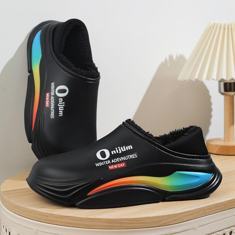 Men's Shoes Winter Warm Shoes Plush Lining Indoor Cotton Slippers Concise Platform Outdoor Kitchen Shoes House Waterproof Slippers