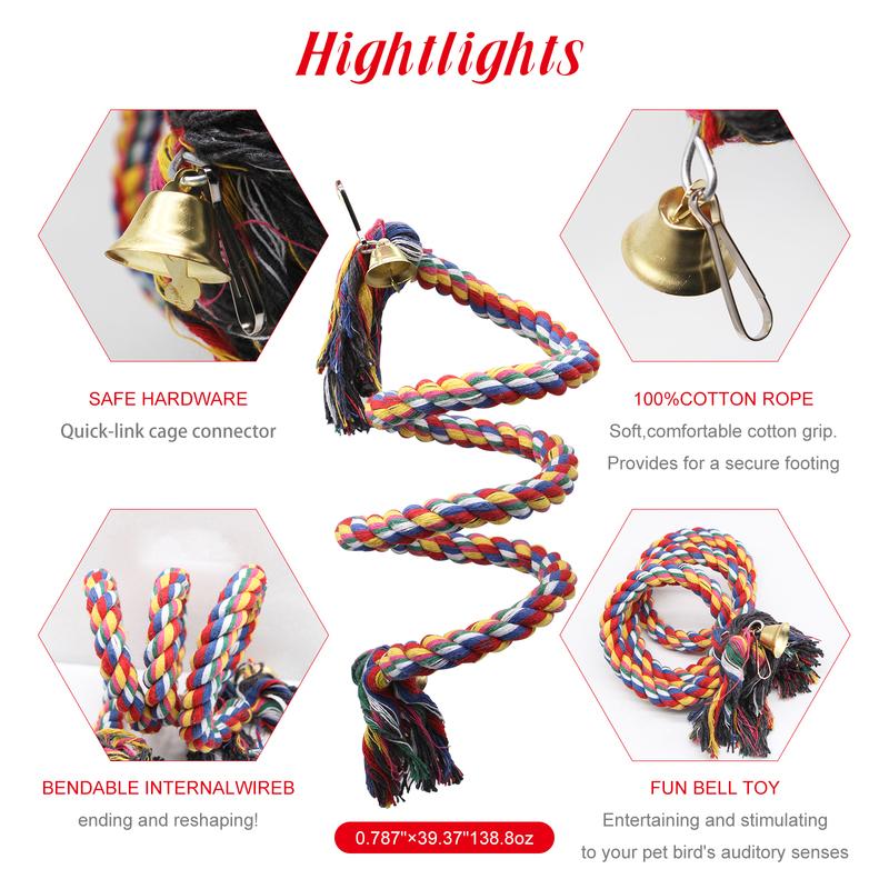 Parrot Rope 0.5-2M Climbing Toy Sturdy Flexible Deformable Budgie Stand for Parakeet African Grey Parrot Macaw Lovebird Finches