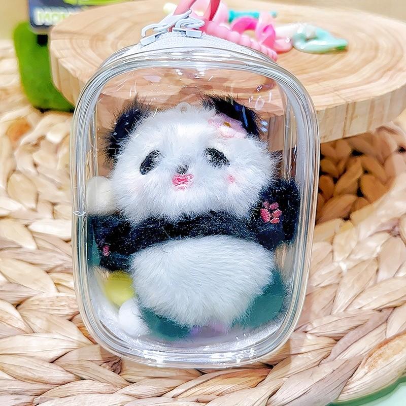 Ink Blue Jinnew Mini Panda Set Pendant Cute Plush Keychain And Transparent Bag