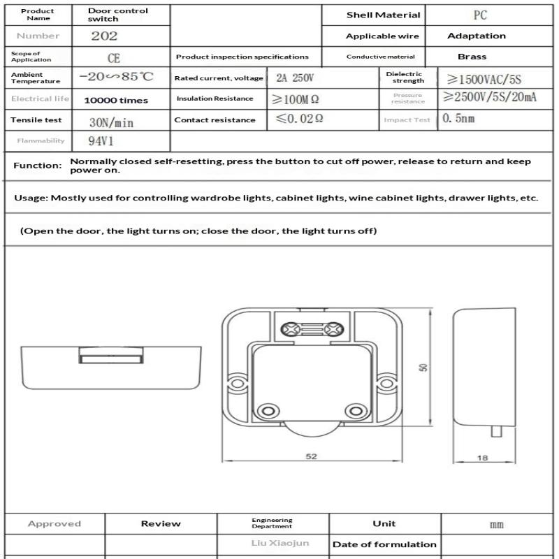 1Pcs Cabinet Lamp Switch Black 2A 250V Automatic Door Activated Light Control Switch For Wardrobe Drawer Cabinet
