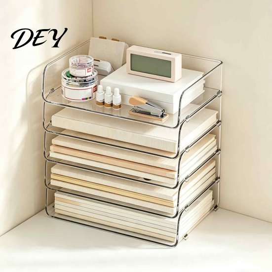 School Supply Storage Paper Organizer Letter Tray, Acrylic Stackable Desk File Organizer, Clear Plastic Bin Holder Sorter for Documents, Files,