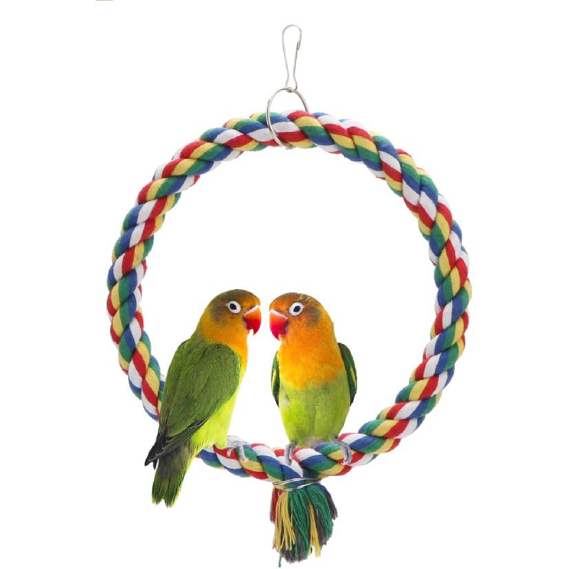 Bird Rope Swing Colorful Perch Climbing Toy for Parrots Budgie Parakeet Cockatiel Cockatoo Conure (S (7.5 inch)