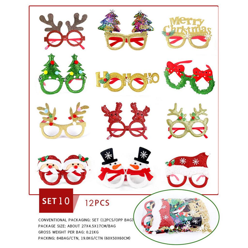 Christmas Glasses Glitter Party Glasses Frames Christmas Decorations Costume Photo Booth Props for Christmas party Supplies Game Holiday