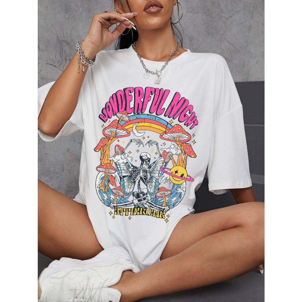 Dancing Skull Printed Female T-Shirts Cool Comfortable Tshirts Casual Fashion Tee Shirts Hip Hop Oversized Women Tops