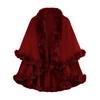 Women Cape Shawl with Fur Collar Soft Warm Wrap Double Layer Knit Cardigan Acrylic Warm Poncho for Fall Winter
