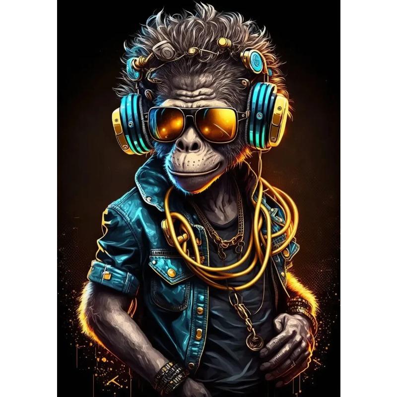 Levendige Muziek Graffiti Dier Canvas Muurschildering Kat Gorilla Aap Poster voor Moderne Kamer Decor Uniek Cadeau
