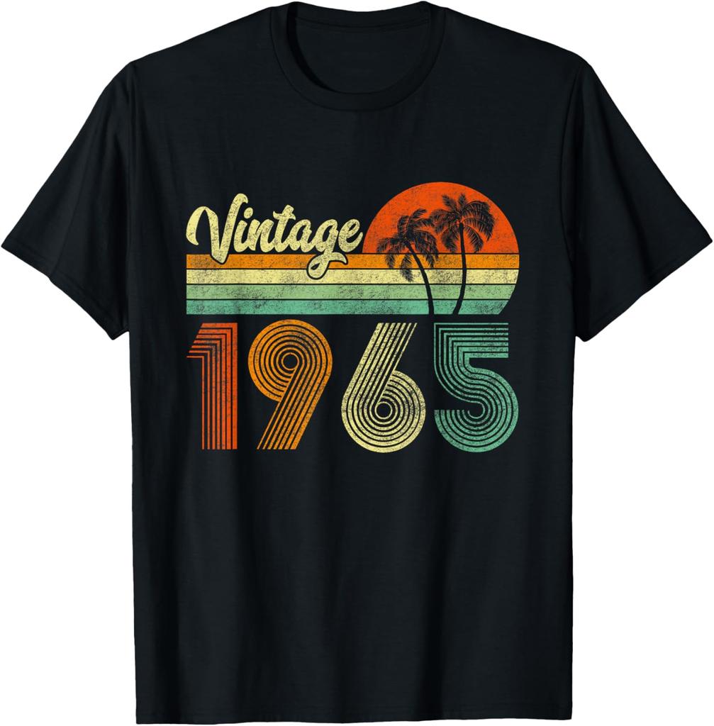 Vintage 1965 Funny 60th Birthday Gifts 60 Years Old Retro T-Shirt Casual Mens Clothing Graphic T Shirts Camisas Streetwear