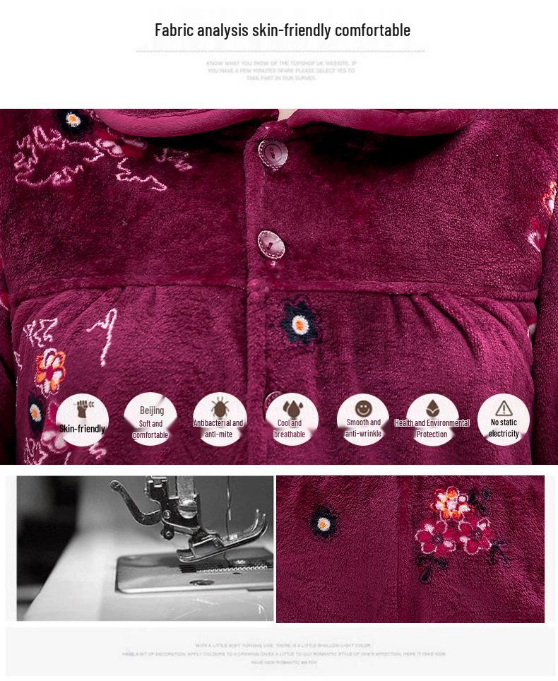 Women's Winter Warm Flannel Pajamas Set for Middle-Aged and Elderly - Cozy Granny Home Wear for Autumn and Winter