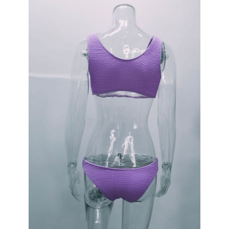 Women's solid color specialty fabric ruffled fabric bikini macaron color two-piece swimsuit