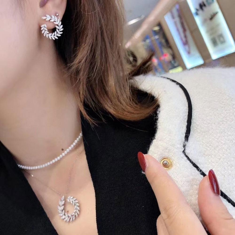 Elegant Women Jewelry Set Greek Goddess Olive Leaf Zircon Earrings Pendant Necklace Fashion Luxury