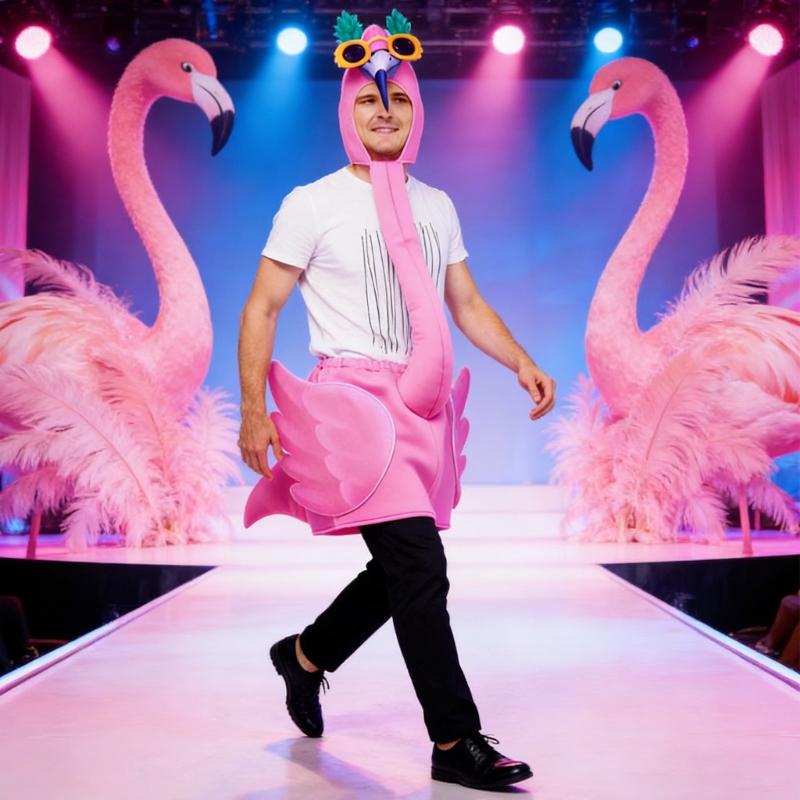 Pink Flamingos Costume Flamingo Hooded Jumpsuits Halloween Cosplay Costumes Flamingo Outfit for Flamingo Themed Party