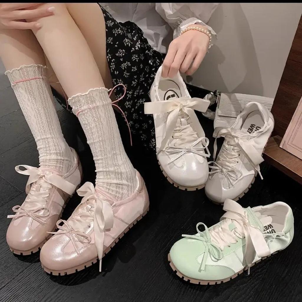 Bow Soft-soled Flat-soled Pink Ballet Shoes Casual Versatile Moral Training Shoes Little White Shoes Women's 2025 Spring and Summer New Models