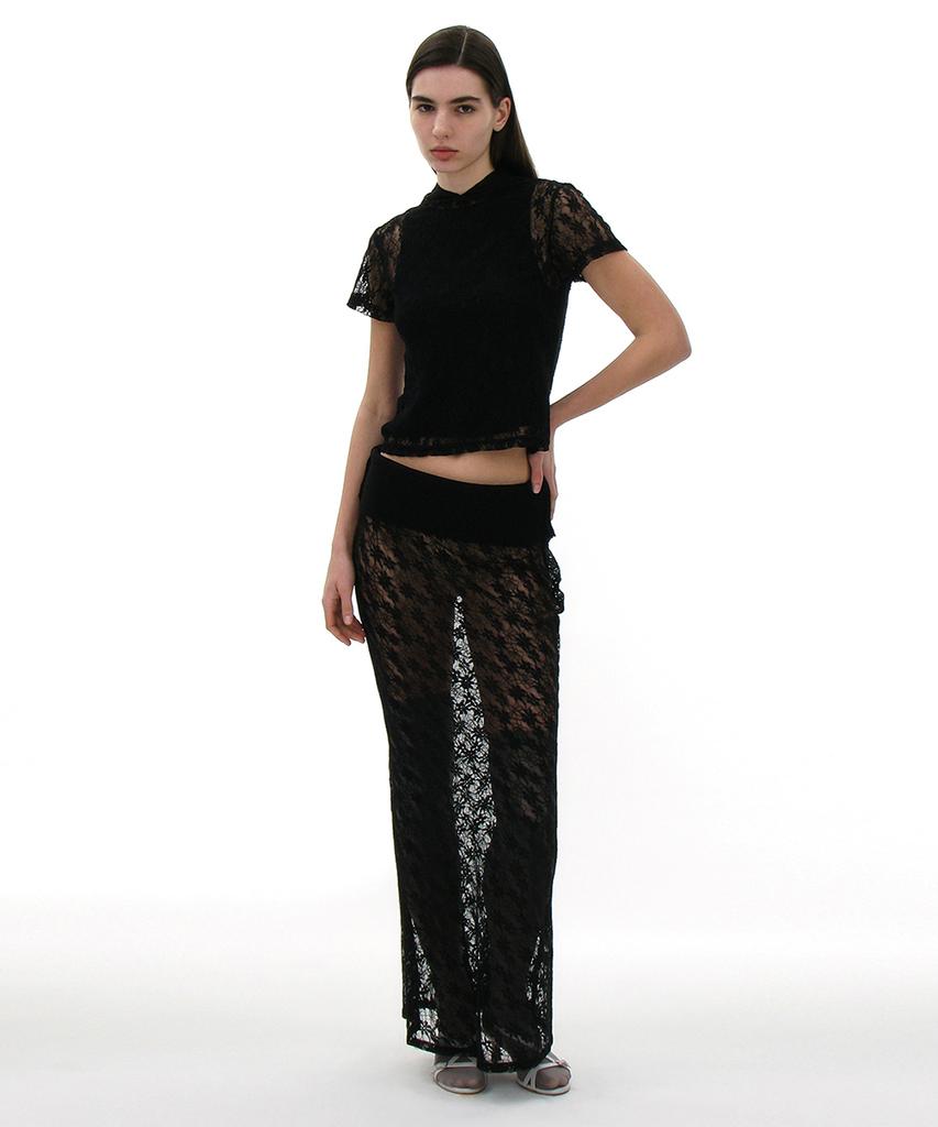 Partimento Woman Lace Flare Maxi Skirt_Black