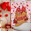 Nidoul Valentines Day Shower Curtain Gnome Valentine's Day Shower Curtain for Bathroom Valentine Romantic Red Heart Aesthetic Fabric Waterproof Cute