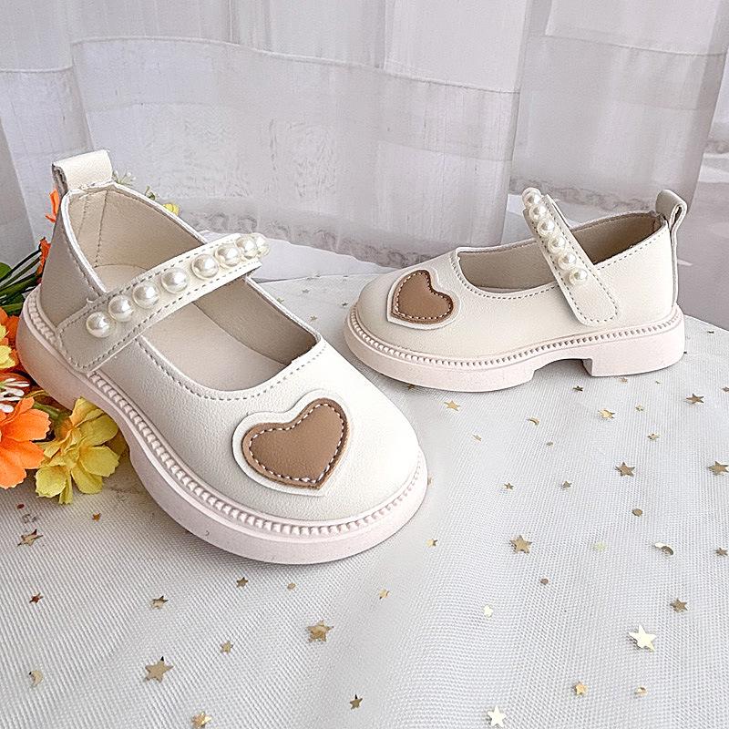2025 New Trendy Brand Girls' Shoes Children's Foreign Style Love Rhinestone Princess Shoes Little Girl Soft Sole Single Shoes Versatile
