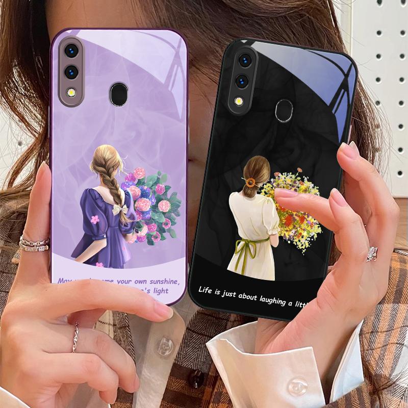The girl holding flowers For Samsung A73 72 71 A70 56 55 54 A53 52 51 50 42 A35 A34 33 32 31 26 25 24 23 22 30 glass phone case