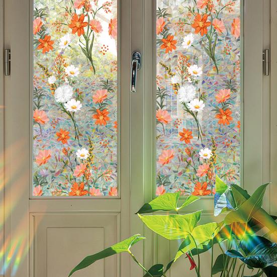 Rainbow Window Privacy Film Waterproof Static Cling Non-Adhesive Flower Pattern Sticker for Home Glass Windows Bedroom Living Room Decor