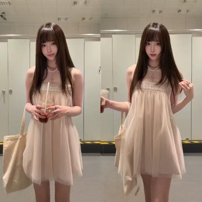 French pure desire sweet girl wind mesh sleeveless dress women's year summer new dating atmosphere princess dress