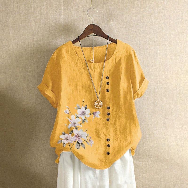 Cotton and Linen Women's Clothing Summer and Autumn Retro Casual Loose Cotton and Linen Short Sleeved T-shirt Women's Clothing Plus Size