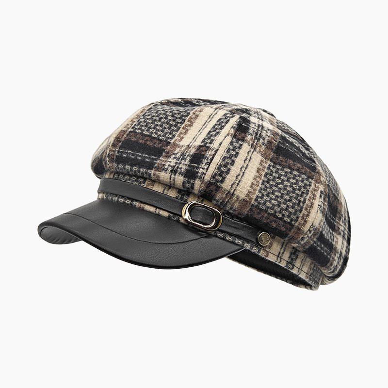 British Style Wool Blend Plaid Newsboy Cap With Wide Brim For Cold Weather Fashion