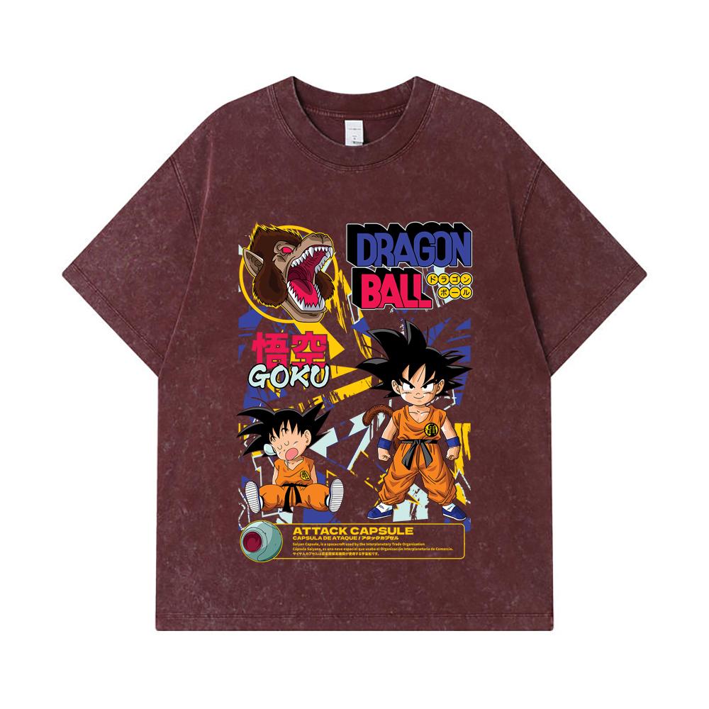 275 GSM Washed T-shirts 100% Cotton Dragon Ball V40 Goku Capsule Print Unisex Heavy Cotton T Shirt