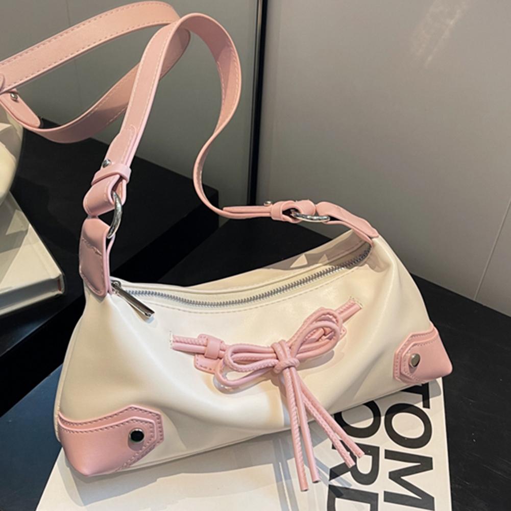 Bow Tie Chic Y2K Handbag PU Leather Trendy Shoulder Bag Contrast Color Clutch Purse Shopping Dating Bag for Women and Girls